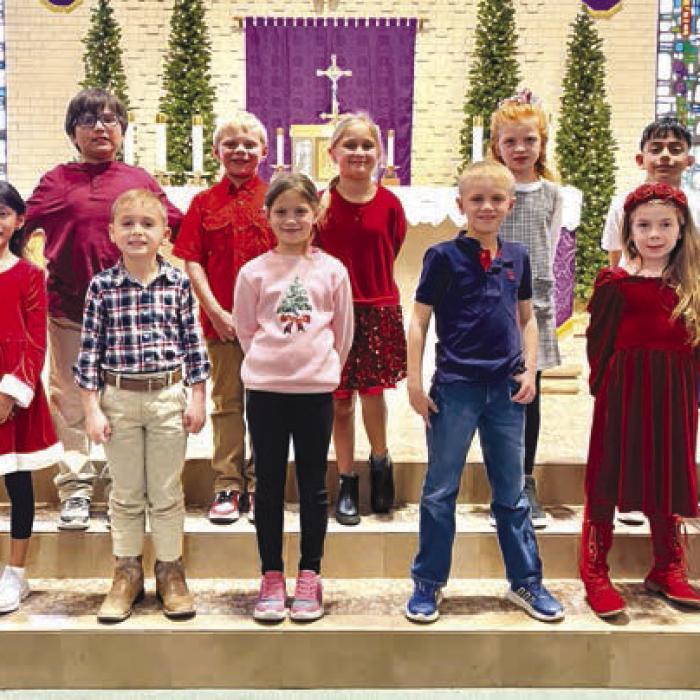 Second Grade Top Row: Landon Muzny, Alex Bennetsen, Luke Bienek, Hallie Hanna, Kamryn Zigal, Elian Riojas, Cheyenne Morales. Bottom Row: Reeanna Ramirez, Jack Wied, Winnie Schielack, Cohen Roecker, Charlotte Alderman, Aryanna Gilbreath.