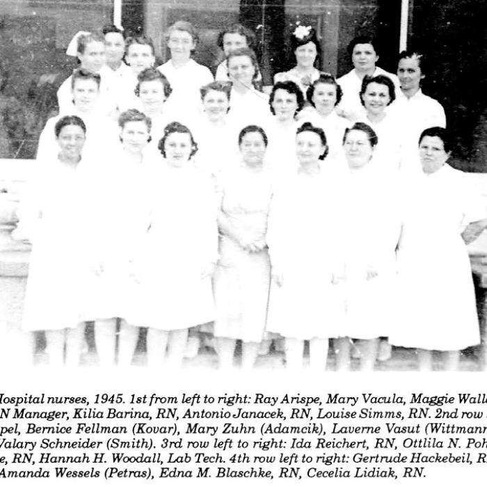 La Grange Hospital nurses in 1945; taken from Fayette County, Texas Heritage, Vol. 1, page 252.
