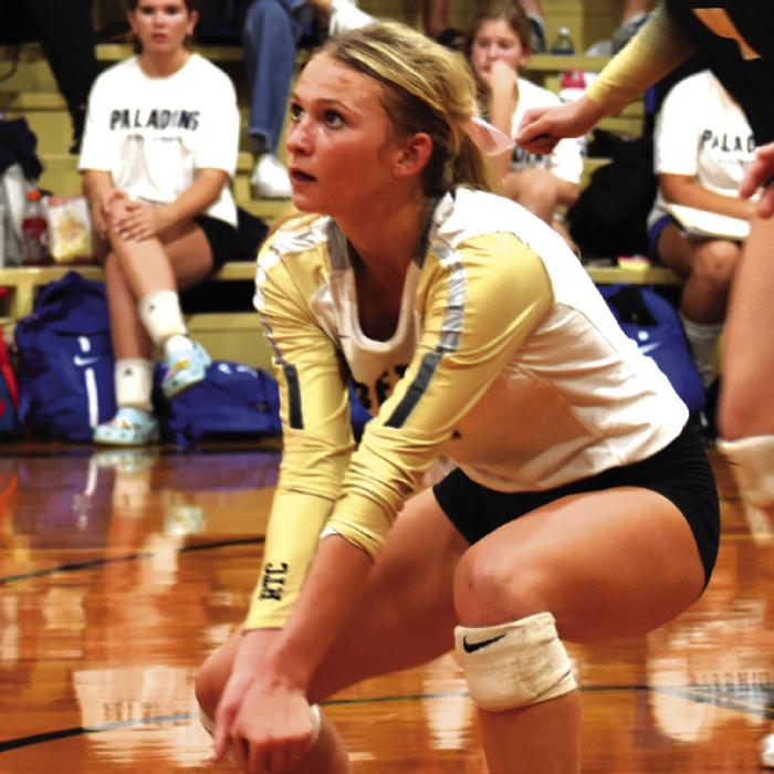 Round Top-Carmine’s Jill Eilers readies to dig a ball last week. Photo by Paul Kipp