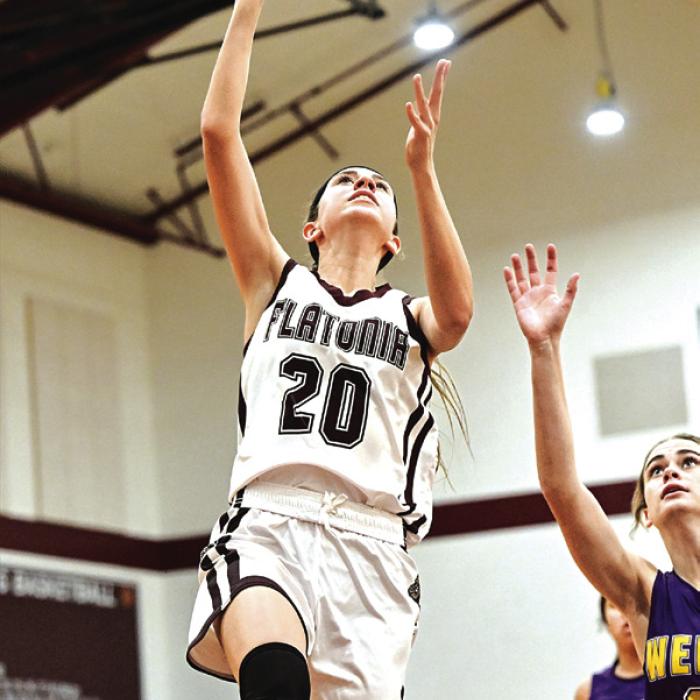Danielle Vinklarek goes up for two in Flatonia’s Lady Bulldogs 59-21 win over Weimar. The win puts The Lady Bulldogs 3-0 in district play.