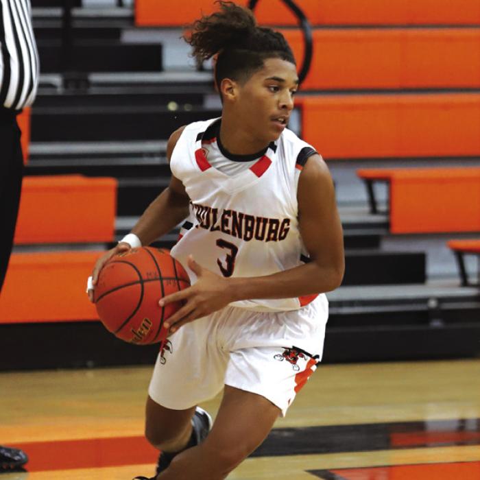 Schulenburg’s Byron Johnson dribbles the ball earlier this season. He and Shorthorns beat Ganado Friday. Photo by Audrey Kristynik