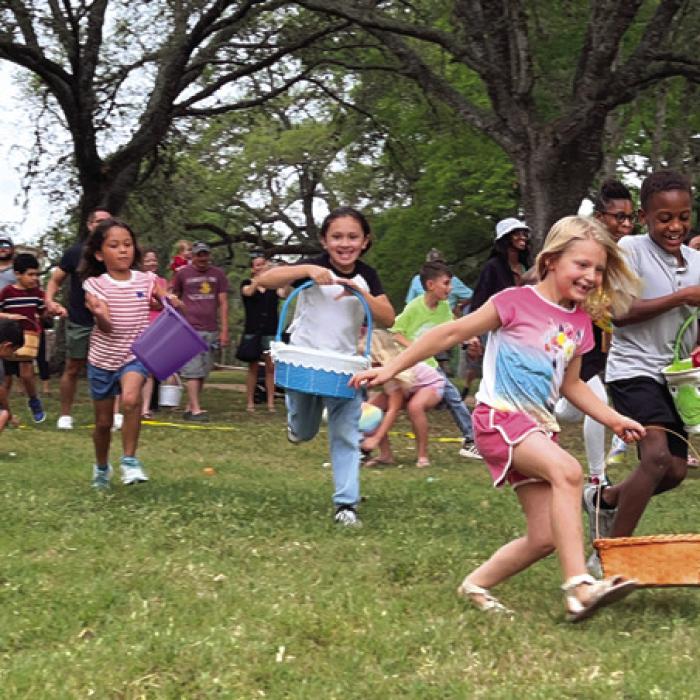 Young visitors can race to find eggs hidden throughout the grounds, like this from a previous Easter event on the bluff.