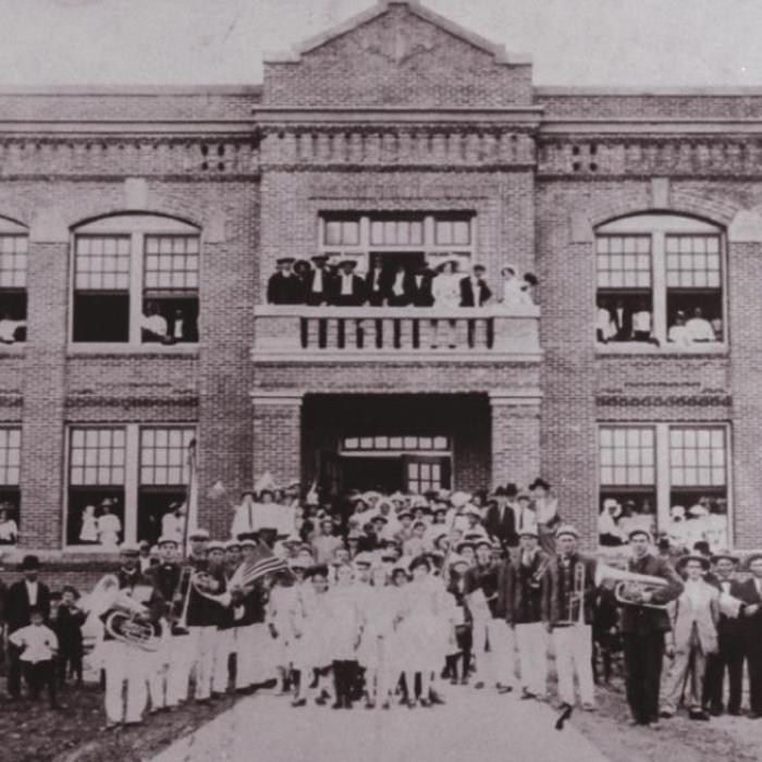 This photo was taken at the grand opening of the red brick Fayetteville schoolhouse in 1911. Image courtesy of Fayetteville ISD
