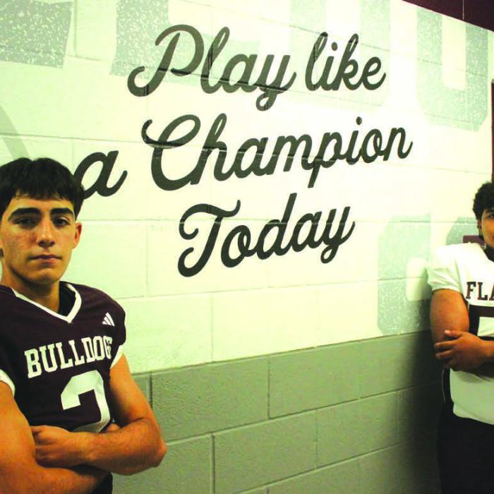 Caysen Perez, left, and Kevin Ramirez, right, are ready to lead the Flatonia football team to a turnaround season in 2025. Flatonia went 1-9 last season. Photo by Jeff Wick