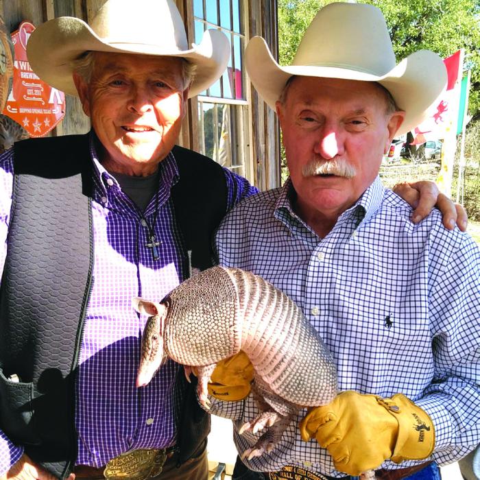Swiss Alp’s Ralph Fisher, left, will again coordinate the armadillo weather prediction at this year’s Texas “Groundhog” Day celebration in downtown Bee Cave on Feb. 2.