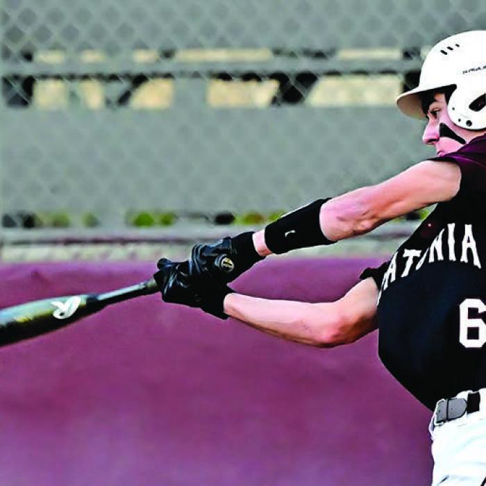 Blake Kessler puts the bat on the ball for the Bulldogs Monday. Flatonia defeated Louise 15-0. The last district game for Flatonia is at Shiner this Friday, April 26 at 7 p.m. The winner of that game will be the district champ. Photo by Stephanie Steinhauser