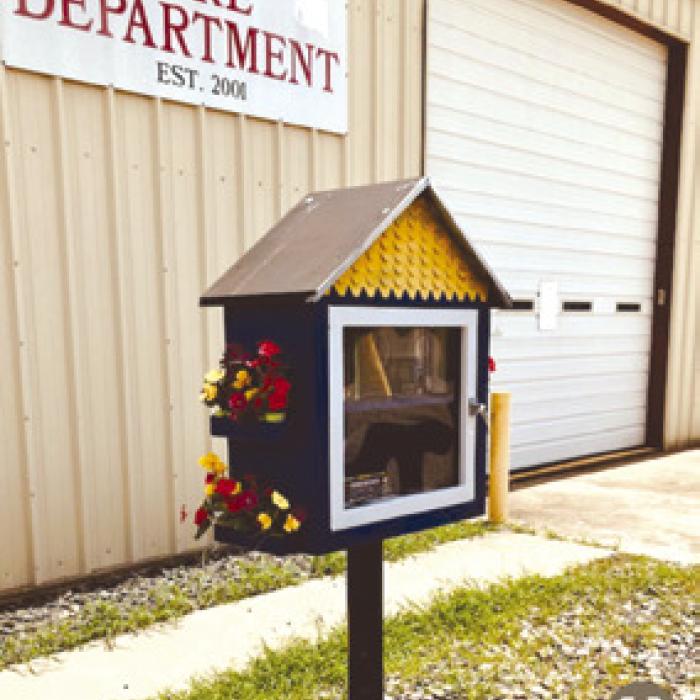 The Little Lending Library at the Muldoon Volunteer Fire Department.