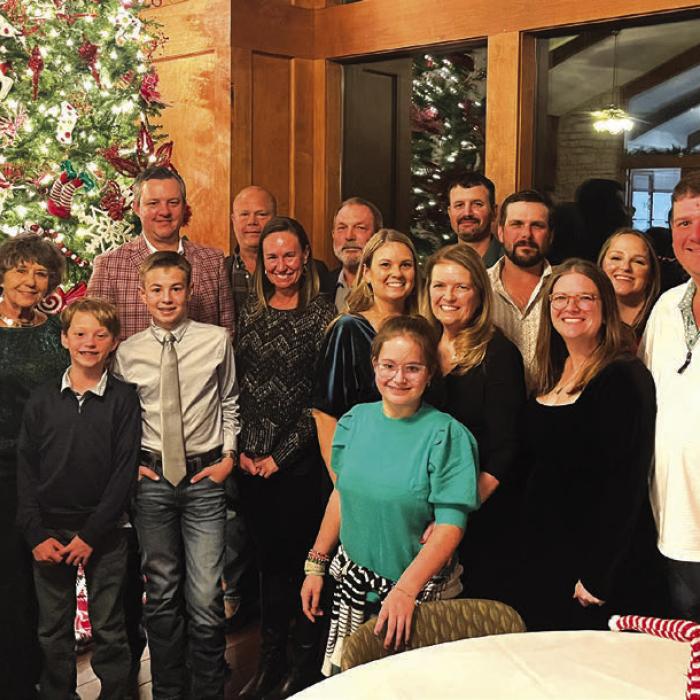 Members of the Barton family at the newspaper Christmas part last week: Left to right – Scott Stephens, Nonnie Barton, Rix Barton, Trey Barton, Cade Mehrens, Mickey and Stacy Mehrens, Armin Keilers, Tanya Tousek, Blair Tousek, Regina Keilers, Darren Tousek, Todd Keilers, Tara Childs, Andrea Keilers and Clayton Childs. Photo by Jeff Wick