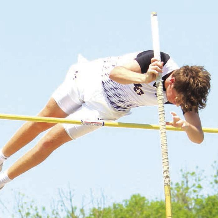 La Grange’s Cole Collier was third in the pole vault at area. Photo by Jeff Wick