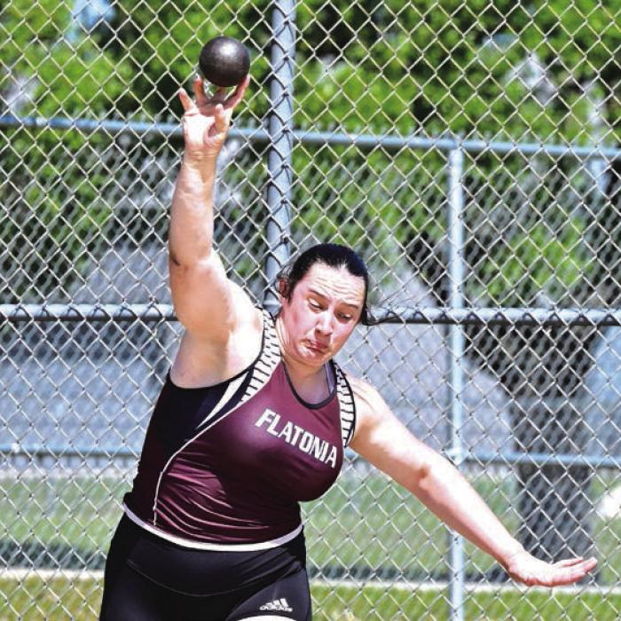 Flatonia’s Allie Uzzell was third in the shot put. Photo by Stephanie Steinhauser
