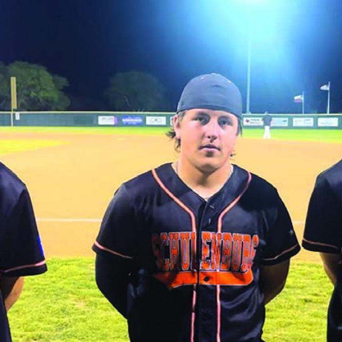 Schulenburg starting pitchers Connor Lichnovksy, Ian Reeves and Owen Brenek.
