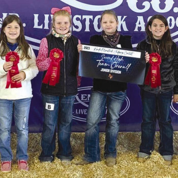 The Junior Team placed second overall in Livestock Judging. Pictured are; Crockett Guenther, Brylee Brugger, Meredith Carruthers, Kaisley Janecka, Kinley Kutac, Adalyn Carrales, Alexis Berckenhoff, and Abraham McBride.