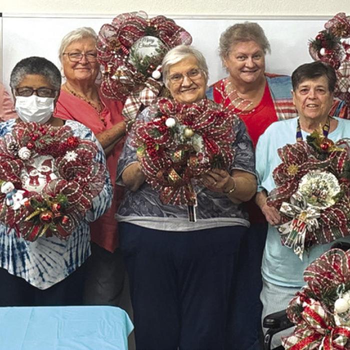 Martha Beckmann taught a very festive wreathmaking class last month. Participating in the Artful Friday class held at Arts For Rural Texas include Martha Beckmann, Delores Bittner, Janice Collins, Lillian Vanicek, Cynthia Meyer, Cathy Besetsny, Julie Hill, Irene Janda, and Mary Ann Jurica.