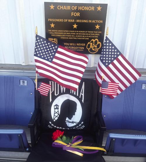 Empty Chair at Leopard Stadium Dedicated to Prisoners of War & Those Missing in Action