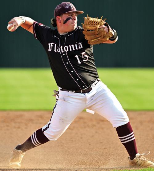 Flatonia’s Rambo Ramirez makes a play on the infield in Friday’s win over Shiner. Photo by Stephanie Steinhauser