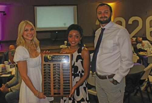 The La Grange Female Fighting Heart Award winners were, left, Kylie Trlicek and center, Diamond McKenzie, presented by Coach Ryan O’Neal.