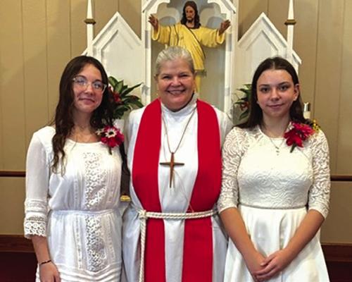 Audrey and Abbey Bell at St. Paul Lutheran with Pastor Jill Vivroux.