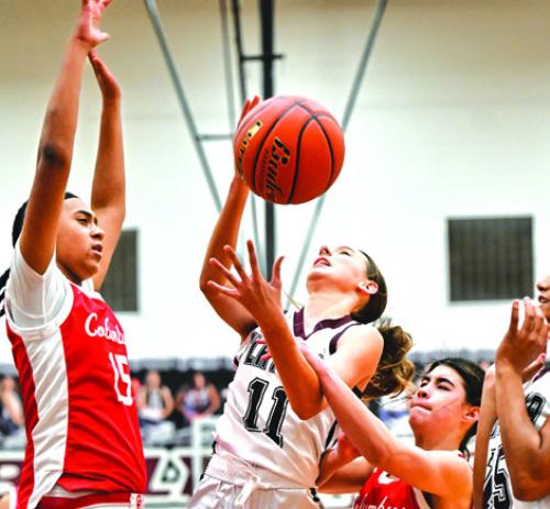 Summer Sodek in action last week works through heavy Columbus defense to score for The Lady Bulldogs. Photo by Stephanie Steinhauser