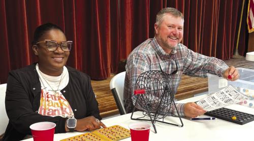 Colorado County Commissioner Ryan Brandt joined in Weimer for a lunch-and-learn program recently and hung around a little while to call some bingo after telling about his duties in his position, including overseeing road maintenance in his precinct, filling potholes, and keeping the grass mowed.