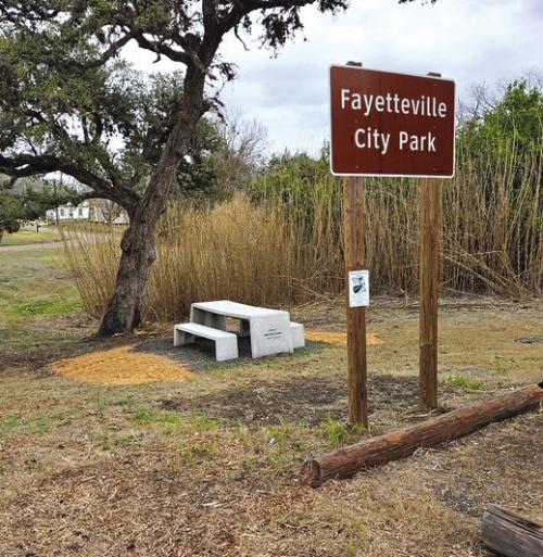 Quiros-created picnic table at Fayetteville City Park.