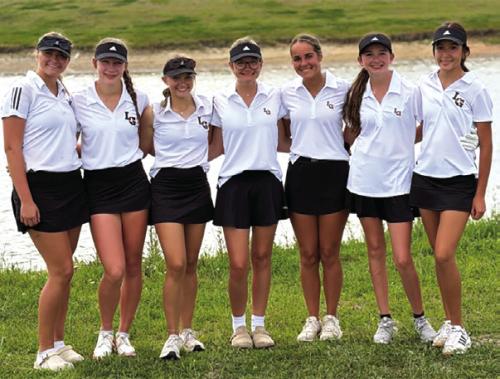 The La Grange girls golf team, left to right – Kenna Lamza, Gabby Hollek, Reisy Janca, Ella Janacek, Clara Bundick, Laramie Laake and Briella Veitch.