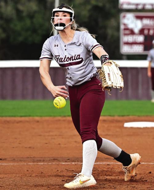 Flatonia Freshman Jalee Trussell picked up a no hitter Tuesday night when The Lady Bulldogs opened up district play against Louise. Photos by Stephanie Steinhauser
