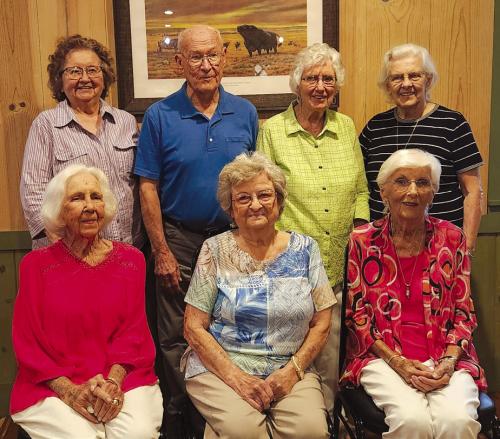 Pictured are the Round Top-Carmine class of 1950 at its 75th reunion. Pictured are (back, from left) Loretta Hartfield Leonhardt, Charles Keilers, Ruby Dornhoefer Meier, Doris Jean Ullrich Wehring, (front) Grace Wagner Crawford, Floradell Spies Boecker, and Jenell Braun Jaster. Unable to attend were Floyd Braun, Lucile Pietsch Lorenz, and Willie Mae Schoenberg Lueckemeyer.