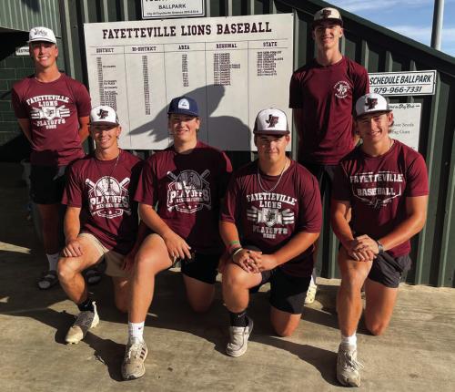 Seniors members of the Fayetteville baseball team pose before practice Tuesday. Left to right – Front row: Jack Winford, Chance Konvicka, Kellen Lopez, Lawson Fritsch; Standing: Brody Dooley and Easton Jaeger. Photo by Jeff Wick