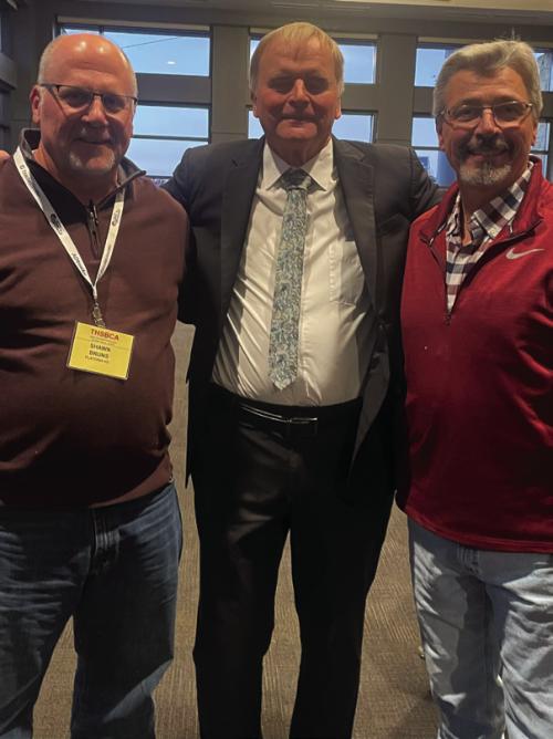 Glenn Bacak, a Flatonia High School 1971 graduate, was inducted into the Texas High School Baseball Coaches Association Hall of Fame this past weekend at the THSBCA Convention in Round Rock. He is shown above, center, at the convention. Bacak coached high school baseball for 39 years including 16 at Elgin and 23 at Austin High School. Also pictured at the induction ceremony are Flatonia coaches Shawn Bruns, left, and Mark Migl, right.