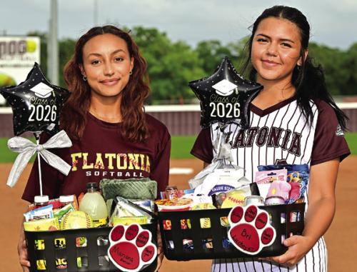 The Flatonia Lady Bulldogs recognized their 2026 seniors Friday, Marianna Rojas, left, and Briannah Luckey, right. Photo by Stephanie Steinhauser