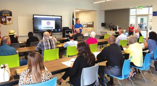 Martin Ritchey with CAPCOG led a public meeting last Friday at the EMS Headquarters in La Grange. The meeting covered potential uses of the $26 million in Hurricane Harvey mitigation funds that could be coming to Fayette County. Photo by Andy Behlen