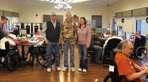 The Fayette County 4-H Shooting Sports donated blankets and socks to each resident at the Monument Hill nursing home in La Grange. Just a little gift goes a long way. Remember these loved ones at the local nursing homes during this time of year as they may not have someone stop by to see them. It is a wonderful way to give back to the community. Pictured left to right are Alan Brothers, Quade Brothers, and Ashley Conrad.