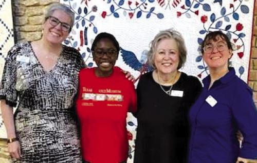 Pictured from left: Deborah Bradley, Vanice Martin, Texas Quilt Museum Store Manager Vicki Woodard, and Texas Quilt Museum Librarian/ Registrar Keri Gabriele.