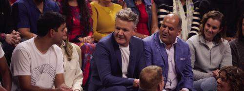 Chavez is pictured here on the set sitting to the right of celebrity chef Gordon Ramsay (center), one of the judges on the show. Photo by Geoff George/FOX. ©2026 FOX Media LLC