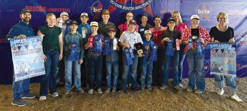 Pictured front from left: Coach JoJo Carrales, Julia Melton, Crockett Guenther, Jehnsen Janecka, Joe Carrales, Hudson Holub, Rowdy Guenther, Tate Fritsch, Kaisley Janecka, and Coach Kaci Carrales; back row: Abraham McBride, Dylan Zweschper, Holden Holub, Tatum Fritsch, Laramie Laake, Adalyn Carrales, and Hailey Janish.