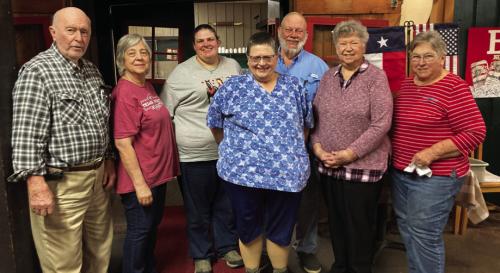 Officers of the Schulenburg Hermann Sons Lodge #14 are (from left) Trustee Frank Bohlmann, Secretary Debbie Behlen, Treasurer Chelsea Moeller, Trustee Jennifer Moeller, President Ed Moeller, Humanitarian Chair Junette Rodecap, and Membership Coordinator Mary Schroeder. Not present were Vice President Mary K. Seifert, Trustee Elmer Ulrich and Nursing Home Center Coordinator Arline Ulrich.