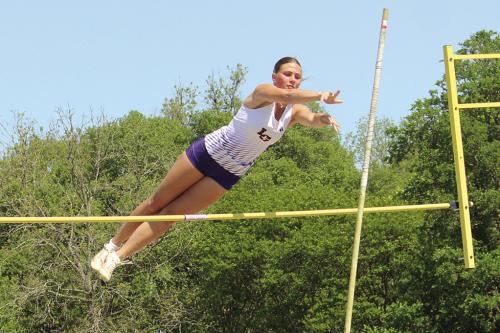 La Grange’s Campbell Cooper won the girls pole vault at the area meet, clearing 9-6. Photos by Jeff Wick