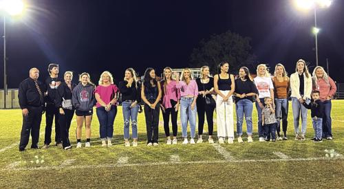 Schulenburg has a storied history of volleyball but no stretch in their history was as successful as from 2012-2014. Friday at halftime of the football game with Ganado, the volleyball players from the 2012 State Runner Up, 2013 State Runner Up, and 2014 State Champion Volleyball teams were recognized. Photo by Audrey Kristynik