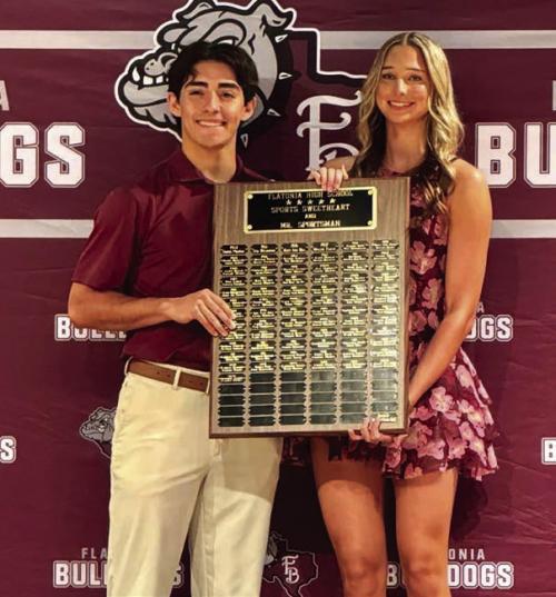 At the Flatonia Sports Banquet last week, the Bulldog Heart Award and Mr. Sportsman was won by senior Caysen Perez, left, and the Lady Dog Heart Award and Sports Sweetheart award was won by senior Summer Sodek, right.