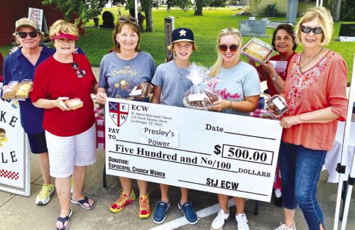 Saint James’ ECW (Episcopal Church Women) recently donated $500 to Presley’s Power. Pictured (from left) are Jane Malik, Fran Mason, Jackie Wessels, Kaine Fajkus, Marlana Wessels, Ursula Stephens and Lil Landry.