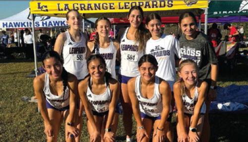 The La Grange varsity girls cross country team at regionals in Huntsville.