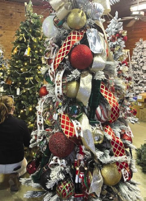 Decorating trees at the Christmas Tree Display.