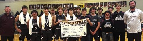 The Fayetteville boys celebrate their playoff victory Tuesday in Giddings.