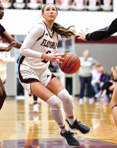 Flatonia’s Summer Sodek, shown here earlier in the season, nearly got a quadruple-double Monday. Photo by Stephanie Steinhauser