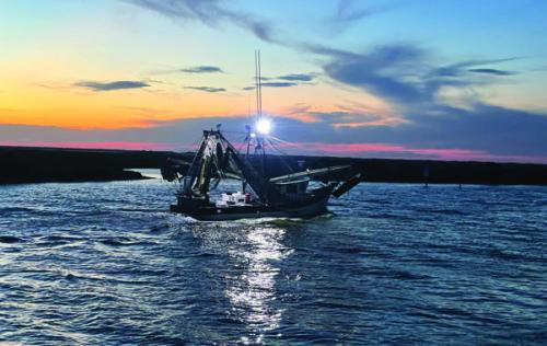 A shrimp boat passes our dock near the mouth of the Colorado River in Matagorda Monday evening.