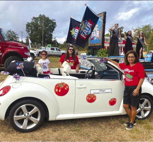 Members of the Ellinger Chamber of Commerce participated in the Lickskillet Days Parade on Sunday, Oct. 16. Driving the convertible was Miranda Schlabach and riding with her were Rose Kubena and Reeanna Ramirez.