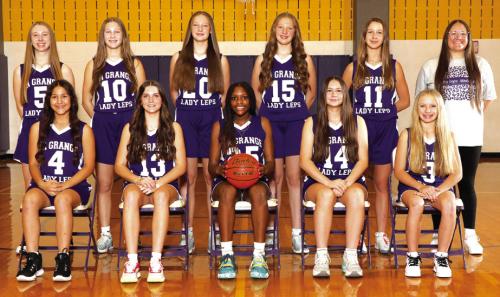 8th Grade A Team: Overall (5-10), District (4-6) 4th Place District – Back row: Kenlie Kallus, Gabby Hollek, Harper Griffin, Adeline Griffin, Lyla Cowen, Coach Mel McKee; Front row: Anabella Delarosa, Kyndal Brawley, London Broussard, Kayden Yanis, Abby Cernosek.