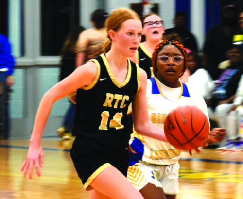 Round Top-Carmine’s Morgan Nelius dribbles the ball in Friday’s game against Dime Box. Photo by Paul Kipp