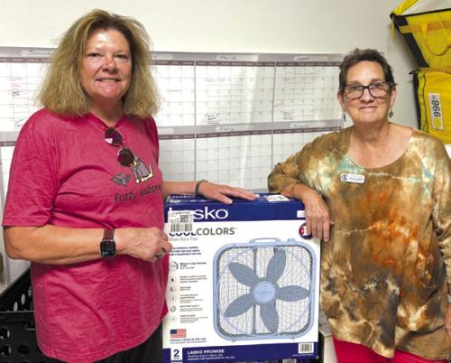 Our thanks to Nancy Hoelscher Parrish and Denise Hoelscher Koenig (not pictured) for their recent donations to Senior Connections. Nancy is pictured with Program Director Stephanie Shroyer with six fans they donated for the Fan Drive, scheduled for Aug. 28.