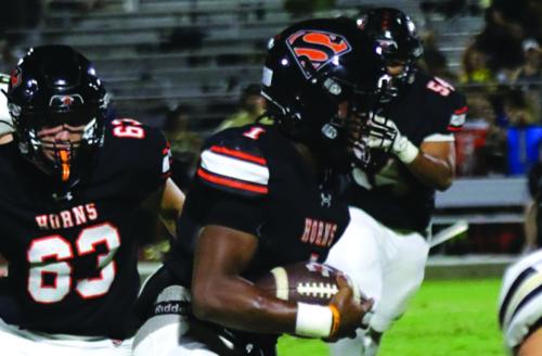 Datterion Houston, shown here in action earlier in the season, ran for two touchdowns Friday for the Shorthorns against Brazos. Photo by Audrey Kristynik